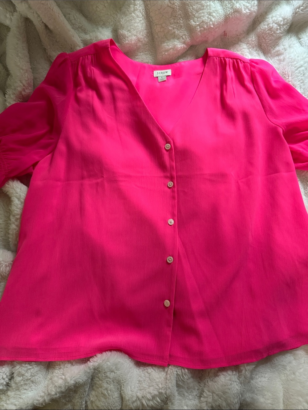 J. Crew Bright Fuchsia V-Neck Button-Front Blouse